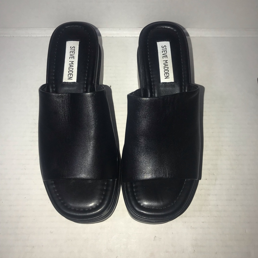 Steve Madden Black Leather Moveable Platform Sandals Sz 6.5 - Picture 7 of 11